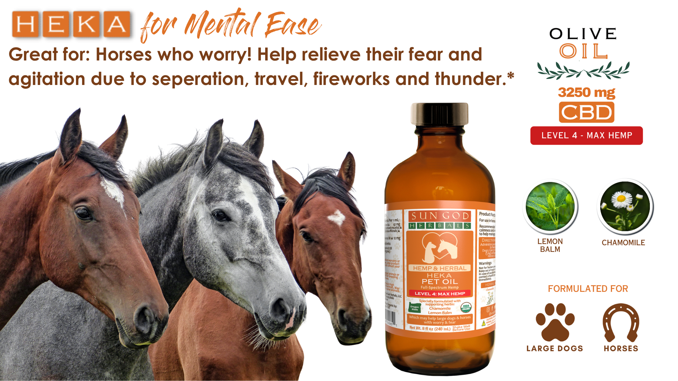 Organic Heka Mental Ease Hemp Pet Oil-Level 4 Max Hemp: for Horses and Large Dogs - SALE