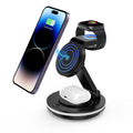 3 in 1 Charging Station for Apple Devices 15W Fast Charger Stand Magnetic Wireless Charger Station Rotatable & Foldable with Night Light for iPhone15/14/13/12/Apple Watch/AirPods (Black)