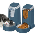 2 Pack Automatic Cat Feeder and Dog Food Feeder Gravity Stainless Steel Water Dispenser and Waterer Set for Small Medium Puppy Kitten Pets (1 Gallon x 2 Navy Blue)