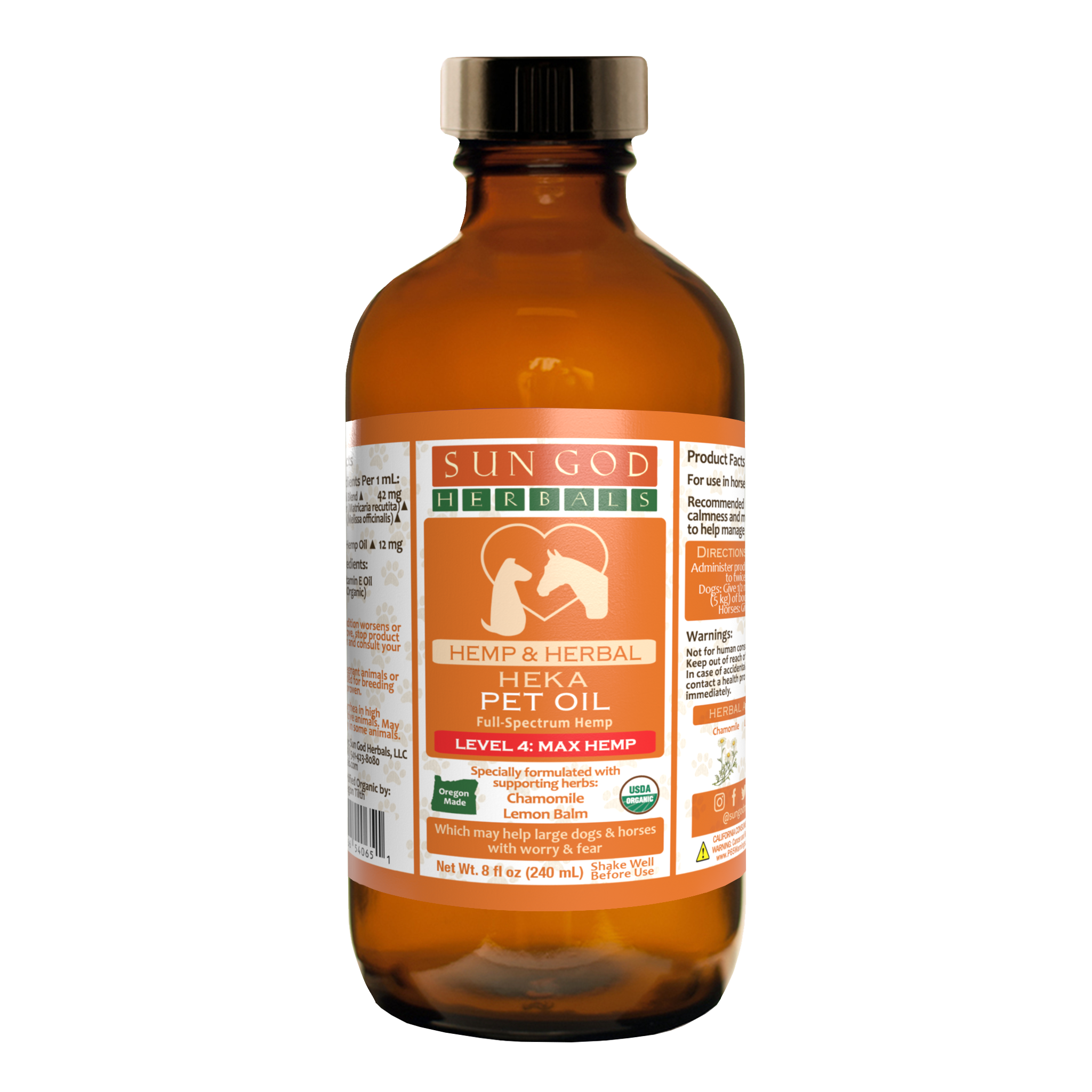 Organic Heka Mental Ease Hemp Pet Oil-Level 4 Max Hemp: for Horses and Large Dogs - SALE