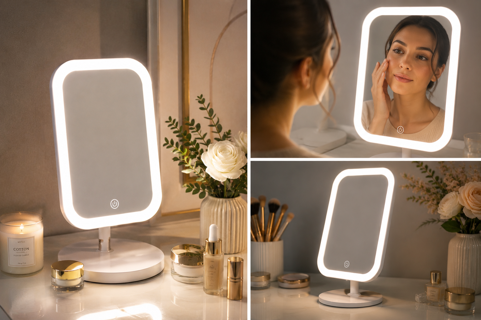 Espejo LED de maquillaje con iluminación profesional - tocador elegante